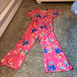 Pink summer floral jumpsuit